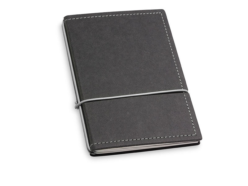 A6 2er Notizbuch Texon schwarz / grau mit Notizenmix und Doppeltasche
