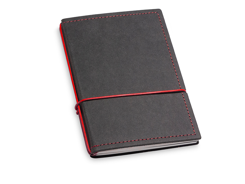 A6 2er Notizbuch Texon schwarz / rot mit Notizenmix und Doppeltasche