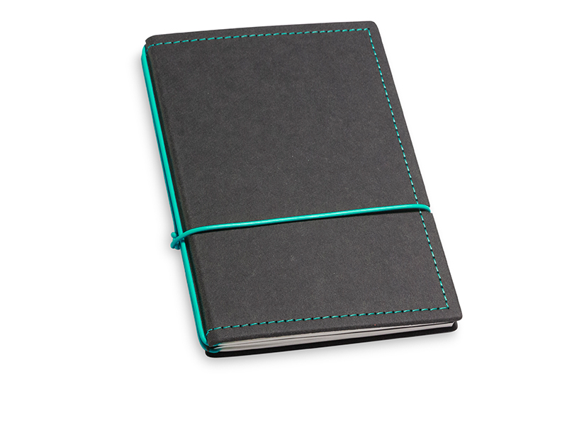A6 2er notebook Texon black / turquoise, 2 inlays (L210)