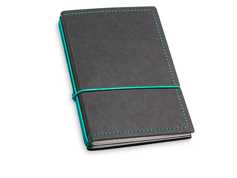 A6 3er notebook Texon black / turquoise, 3 inlays (L210)