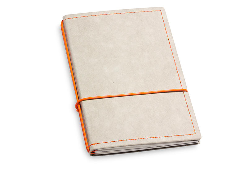 A6 2er Notizbuch Texon stone / orange mit Notizenmix und Doppeltasche