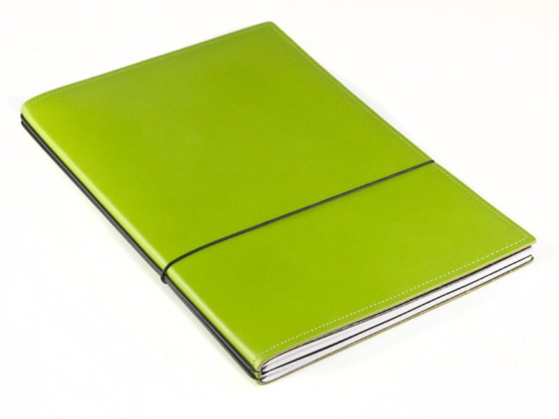 A5 2er Notizbuch Leder glatt grün, Notizenmix