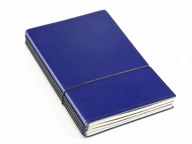 A5 4er Notizbuch Leder glatt blau, Notizenmix